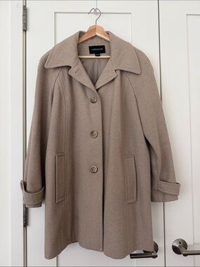 London Fog tan wool blend coat, size L